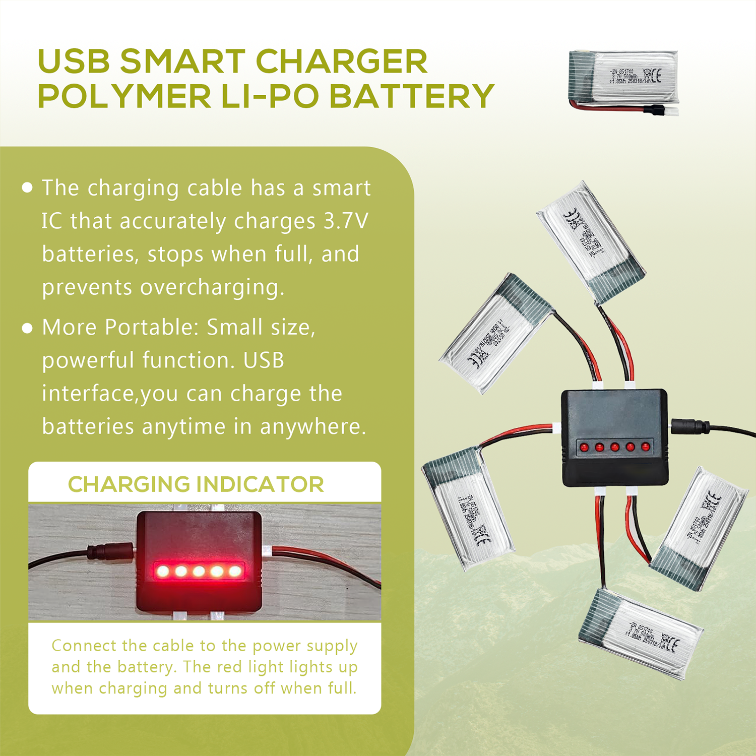 5Pcs 3.7V 500mAh LiPo Batterie - Drone Charger のレビューと価格